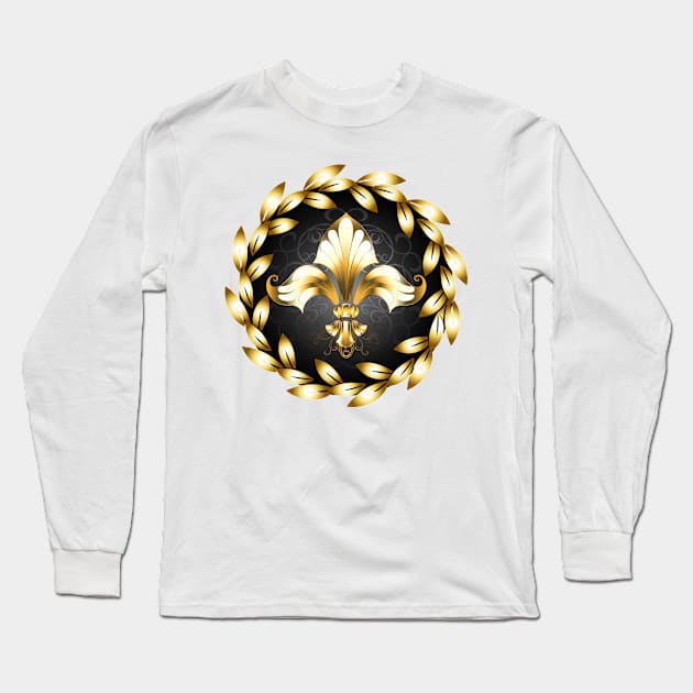 Gold Fleur De Lis with Laurel Wreath Long Sleeve T-Shirt by Blackmoon9